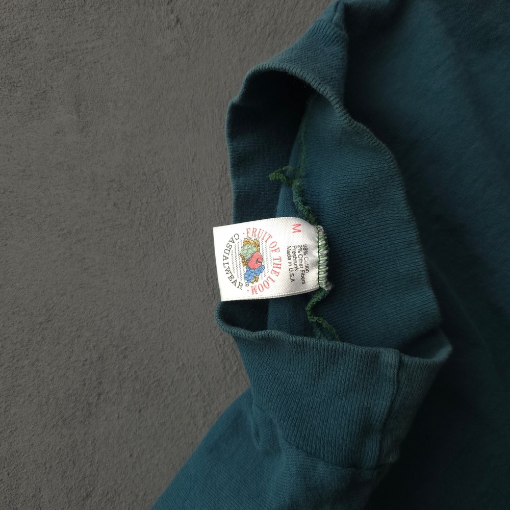 Vintage 90s Fruit of the Loom Teal T-shirt Medium Mock Neck Long Sleeve - Picture 5 of 10